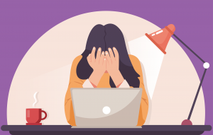 illustratie vrouw achter bureau