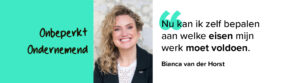 Uitgelichte afbeelding met Bianca van der Horst en een quote