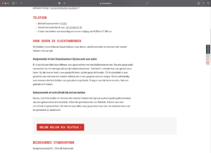 Screenshot van de website van gemeente Enschede. Je ziet hier de knop naar bellen via Teletolk.