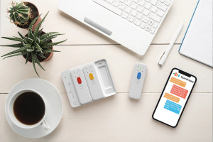 Tafel blad met telefoon en speaksee