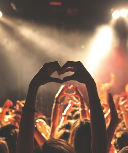 twee handen maken hart gebaar op festival