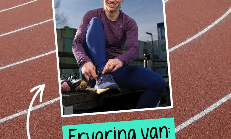 Foto van Elaine met op de achtergrond de atletiekbaan