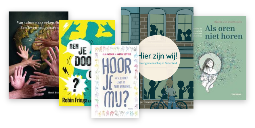 vijf boeken op een rij