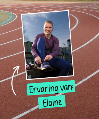 Foto van Elaine met op de achtergrond de atletiekbaan