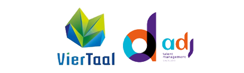 Logo's van viertaal en ADJ