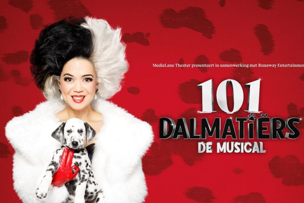 Promoposter 101 dalmatiërs met Cruella de Vil en een dalmatiër